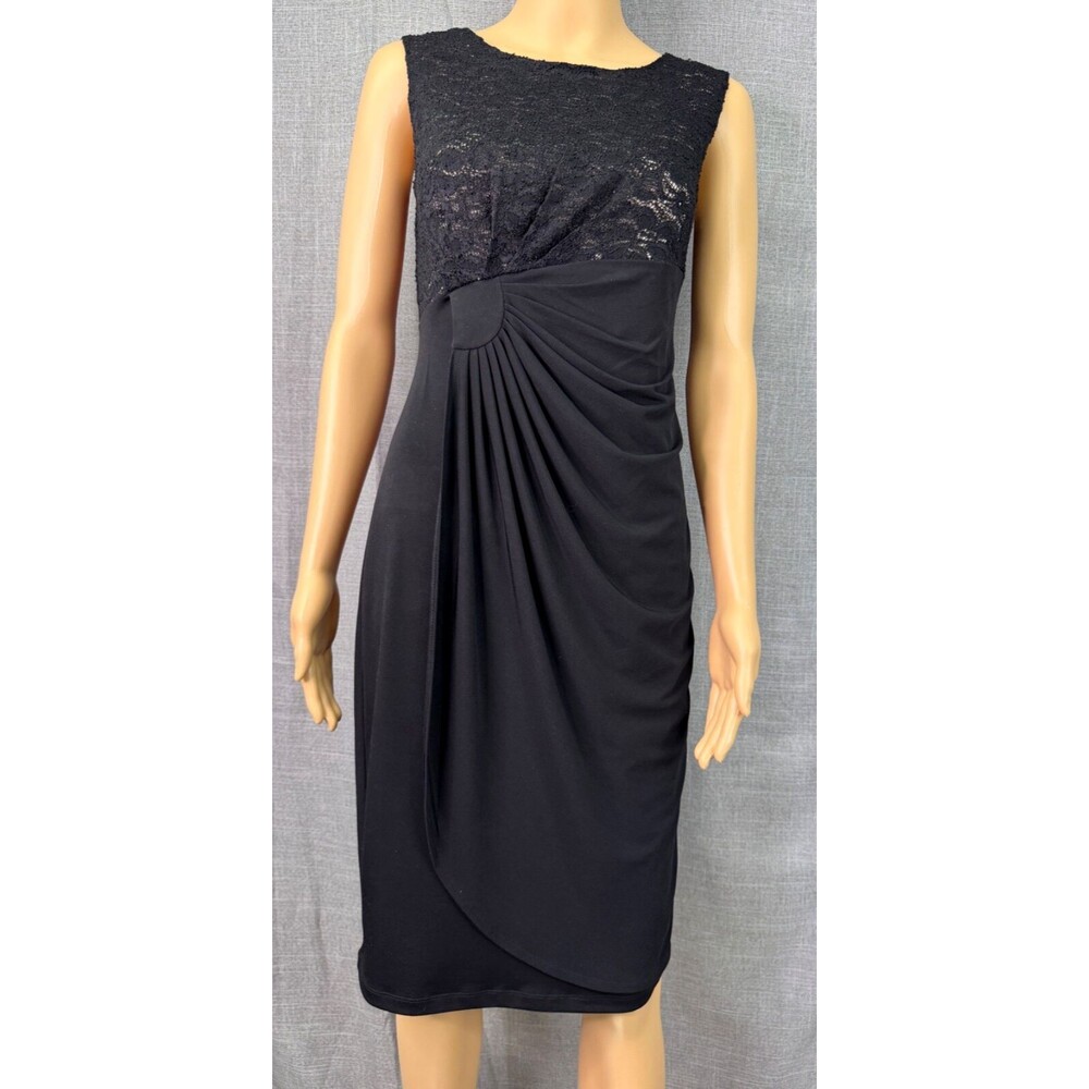 Enfocus Studio Elegant Lace Ruched Pencil Dress Women's Size 4 Black